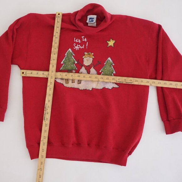 Vintage Pro Sports Red Snowman Christmas Tree Star Snowflake Sweatshirt Cabin L - Picture 3 of 9